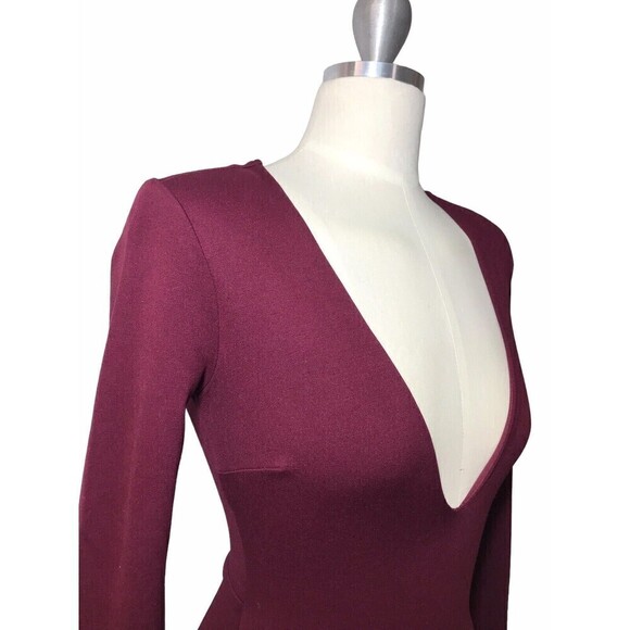 Lulus Bodycon Dress Mini Short Size XS Burgundy Long Sleeve Knit Deep V-Neck - Picture 2 of 16